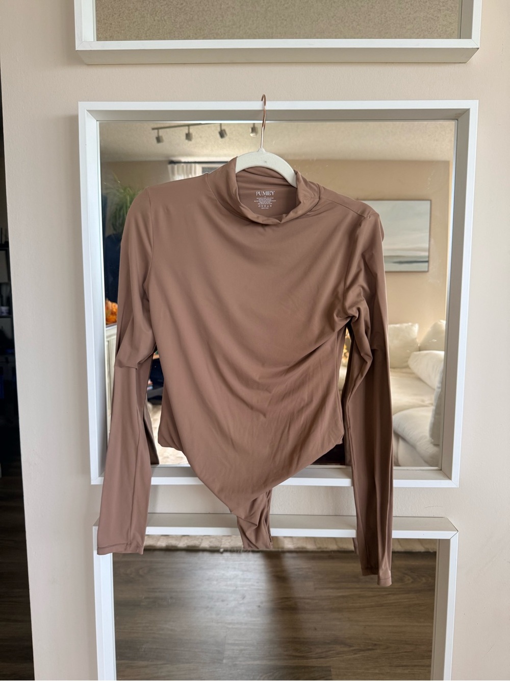 High-Neck Long-Sleeve Bodysuit - Taupe